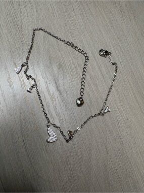 White gold plated  Crystal Heart Charm Anklet